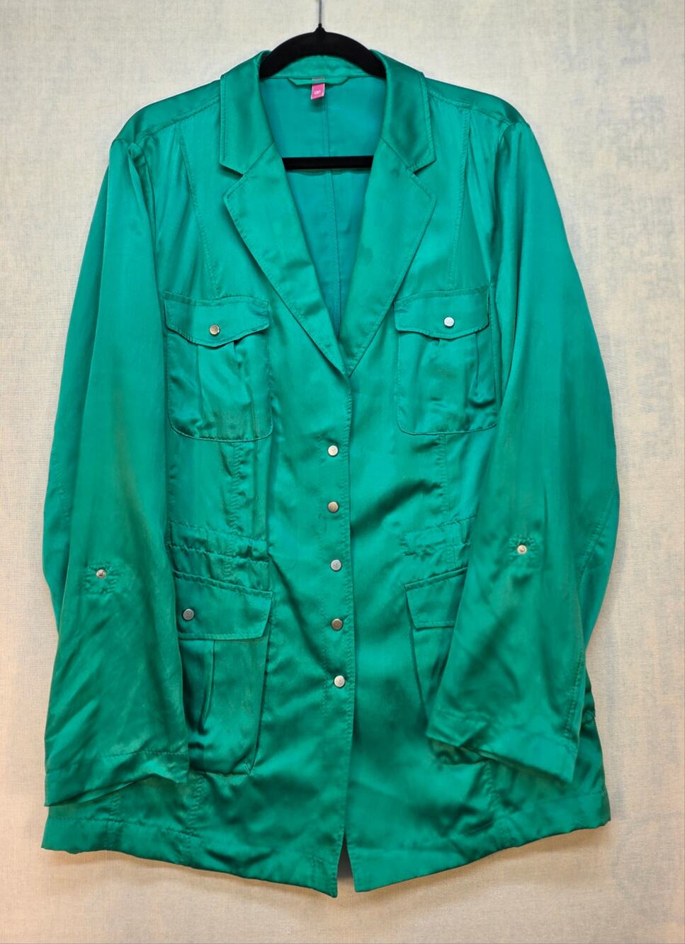 Vintage Basler Germany Silk-Cotton Blend Cargo Utility Jacket Emerald Green L/XL